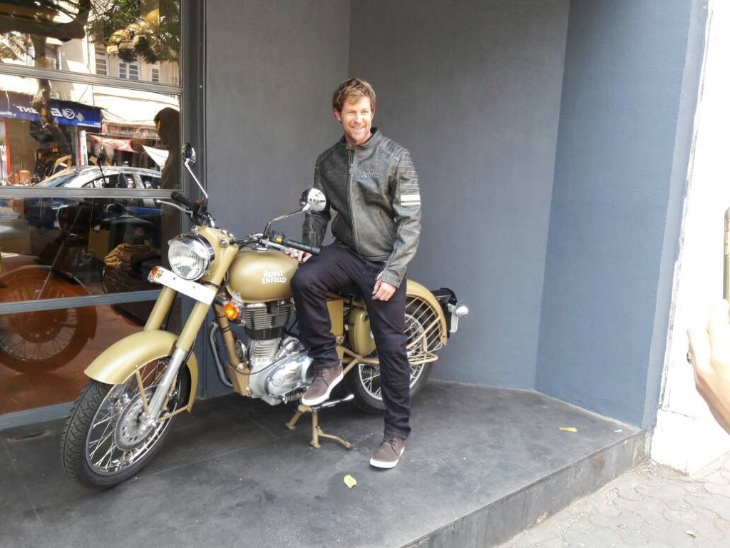 Images: Jonty Rhodes visits a Royal Enfield Store in Colaba