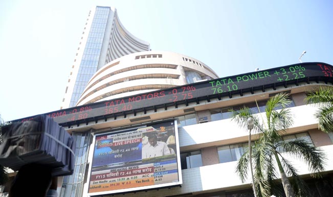 A-large-screen-outside-Bombay-Stock-Exchange-displays-live-telecast-of-Union-Finance