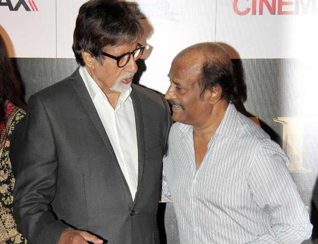 Amitabh Bachchan and Rajinikanth at Kochadaiiyaan Hindi trailer launch Amitabh Bachchan and Rajinikanth at Kochadaiiyaan Hindi trailer launch