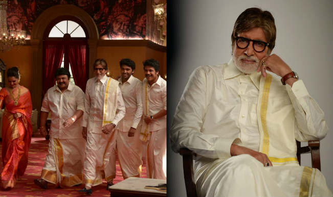 Amitabh Bachchan poses in lungi with South Indian stars for a jewellery ad Amitabh Bachchan poses in lungi with South Indian stars for a jewellery ad