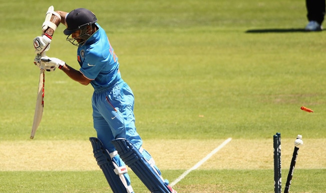 Shikhar Dhawan OUT! India 76/1 in 12.5 Overs against Australia in ICC Cricket World Cup 2015 semifinal Shikhar Dhawan OUT! India 76/1 in 12.5 Overs against Australia in ICC Cricket World Cup 2015 semifinal