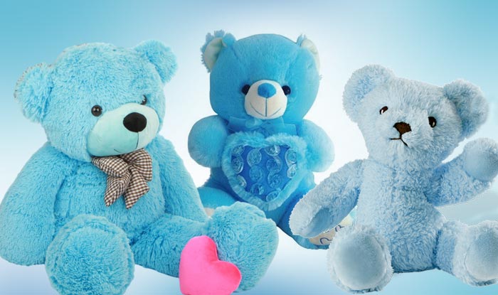 sky blue and white teddy bear