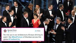 Oscars goof up: Mumbai police takes a jibe at Academy Awards for the La La Land - Moonlight blunder and it'll be a crime if you miss this! Oscars goof up: Mumbai police takes a jibe at Academy Awards for the La La Land - Moonlight blunder and it'll be a crime if you miss this!