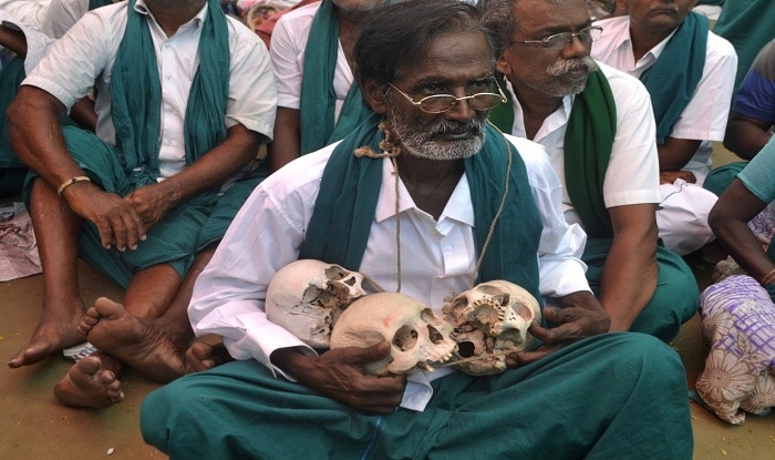 Image result for Farmers-protest-with-dead-farmers-skull