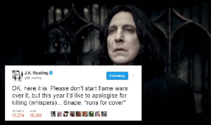 JK Rowling apologises for killing Snape and Twitter acts accordingly