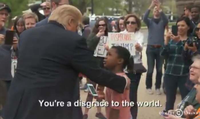 Young girl tellsTrump impersonator he is a 'disgrace'
