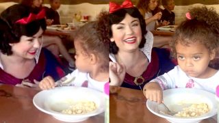 Little girl unimpressed by Snow White, concentrates on food instead (Watch Video) Little girl unimpressed by Snow White, concentrates on food instead (Watch Video)