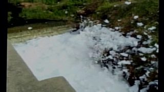Toxic foam overflows at Ramakrishnapuram lake's canal in Hyderabad Toxic foam overflows at Ramakrishnapuram lake's canal in Hyderabad