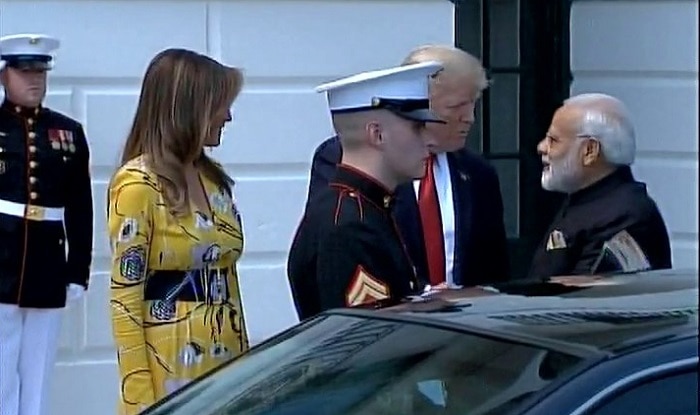 Modi received by Donald and Melania Trump outside White House