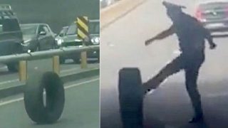 This Kazakhstan Police Officer Trying to Stop a Rolling Tyre is Quite Funny (Watch Video) This Kazakhstan Police Officer Trying to Stop a Rolling Tyre is Quite Funny (Watch Video)