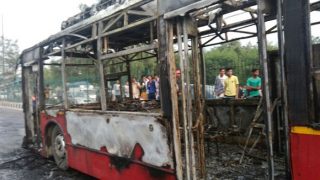 Violence Erupts in Delhi NCR: DTC Bus Set on FIR After Ram Rahim Held Guilty Violence Erupts in Delhi NCR: DTC Bus Set on FIR After Ram Rahim Held Guilty