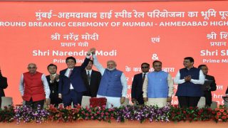Photos: PM Narendra Modi, Japan PM Shinzo Abe Lay Foundation For Mumbai-Ahmedabad Bullet Train Project Photos: PM Narendra Modi, Japan PM Shinzo Abe Lay Foundation For Mumbai-Ahmedabad Bullet Train Project