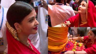 Aishwarya Rai Bachchan Looks Mesmerising In A Red Saree As She Visits Lalbaugcha Raja (View Pics) Aishwarya Rai Bachchan Looks Mesmerising In A Red Saree As She Visits Lalbaugcha Raja (View Pics)
