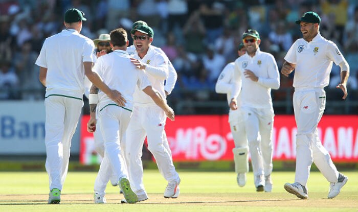 South African players celebrate fall of an Indian wicket | Getty Images