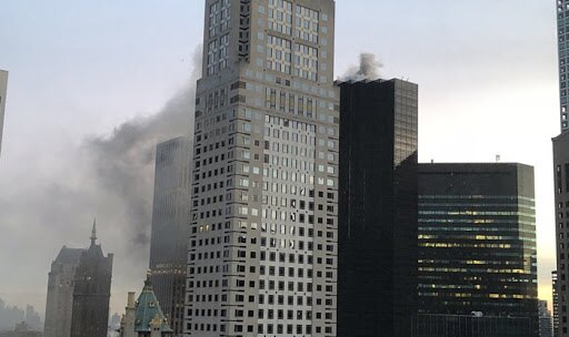 Smoke seen billowing out of  Trump Tower in New York. (Photo: Twitter/
@nycpov)
