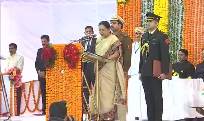 Anandiben Patel takes oath as the Governor of Madhya Pradesh. Photo: ANI