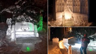Canadian Father Makes Hogwarts's Great Hall With Ice Sculptures for Daughters, Pictures are Pure Magic Canadian Father Makes Hogwarts's Great Hall With Ice Sculptures for Daughters, Pictures are Pure Magic