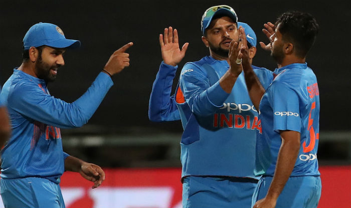 Indian players celebrate fall of JP Duminy's wicket during the 3rd T20I against South Africa | IANS