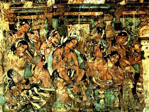 Mahajanaka Jataka wall painting in Ajanta Caves, Photograph courtesy: Wikimedia Commons