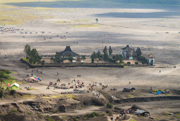 Ancient Luhur Poten Hindu temple at Bromo volcano plateau in Java