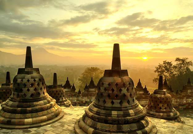 Sunrise at Borobudur Temple in Indonesia-shutterstock_386189617