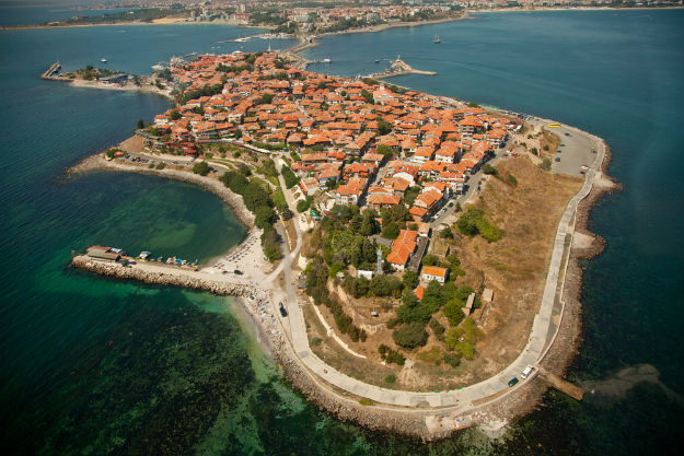 Old Nessebar city- Bulgaria- aerial view from helicopter
