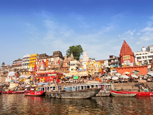 Boats at the river ganges on the auspicious Maha Shivaratri festival on April 12, 2012 at Dasashwamedh ghat in Varanasi,