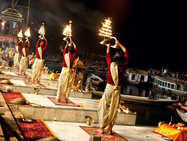 r Ganga Seva Nidhi onat Dashashwamedh Ghat in Varanasi, Uttar Pradesh, India.