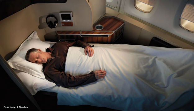 A380 flat bed on board on a Qantas flight