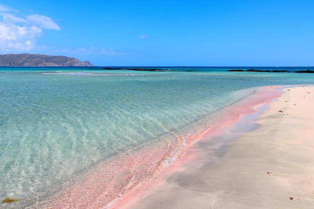 Pink sand beach of the famous Elafonisi off the coast of Crete island in Greece