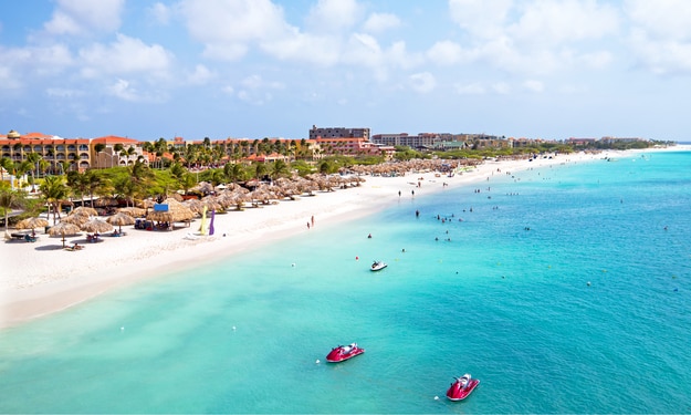 Aerial view from Eagle beach on Aruba in the Caribbean
