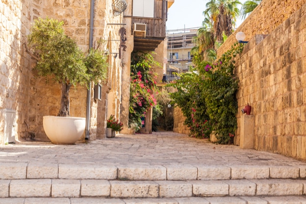 Ancient stone streets in Arabic style in Old Jaffa, Tel Aviv, Israel
