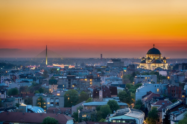 Belgrade panorama with temple of Saint Sava
