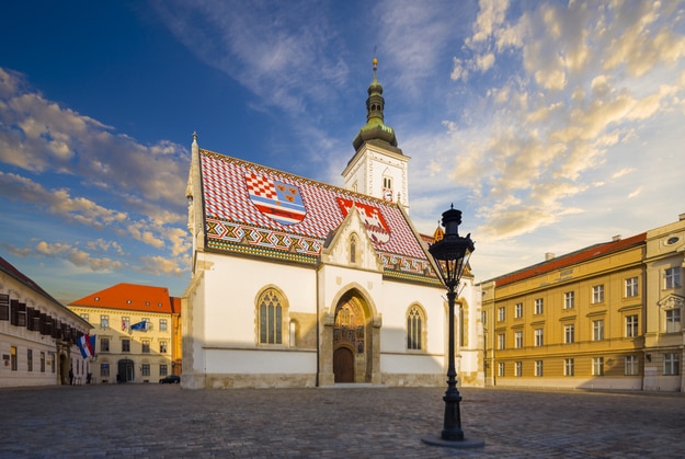 Church of St.Mark in St.Mark's square in upper town in Zagreb called Gornij Grad - historical part of Zagreb with middle age houses and churches