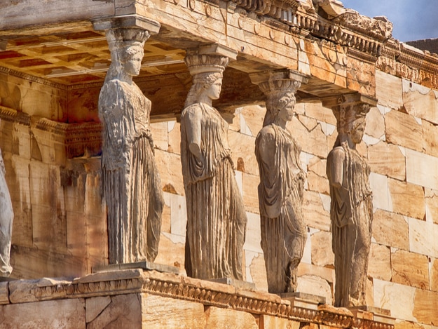 Detail of caryatids statues on the Parthenon on Acropolis Hill, Athens