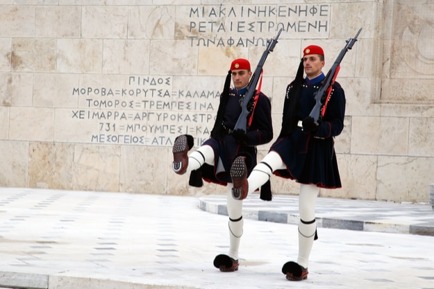 Evzones in front of the Tomb of the Unknown Soldier