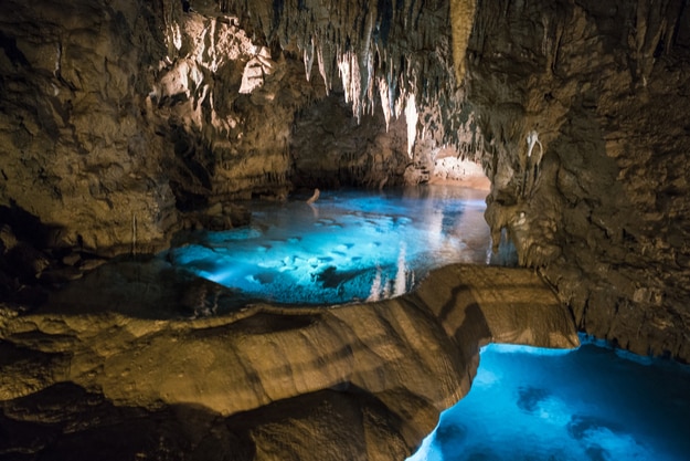 Gyokusendo Stalactite cave in Okinawa island, Japan. The cave was formed approximately 300,000 years ago