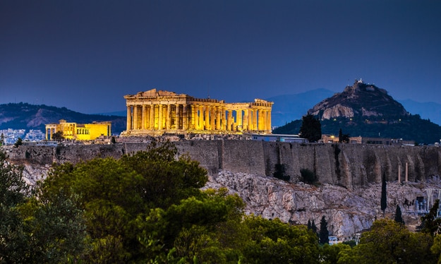 Parthenon of Athens at dusk time,