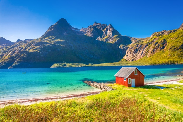 Rorbu House, beach, Lofoten, Norway