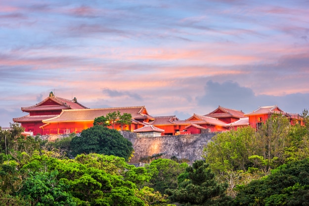 Shuri Castle in Naha, Okinawa, Japan at dusk