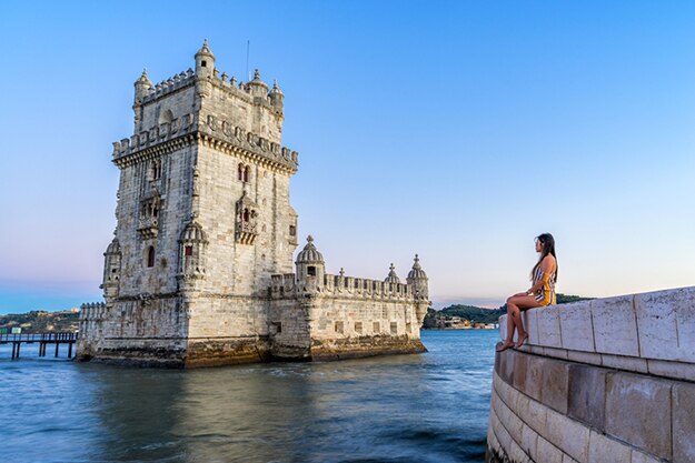 Traveler at Belem Tower