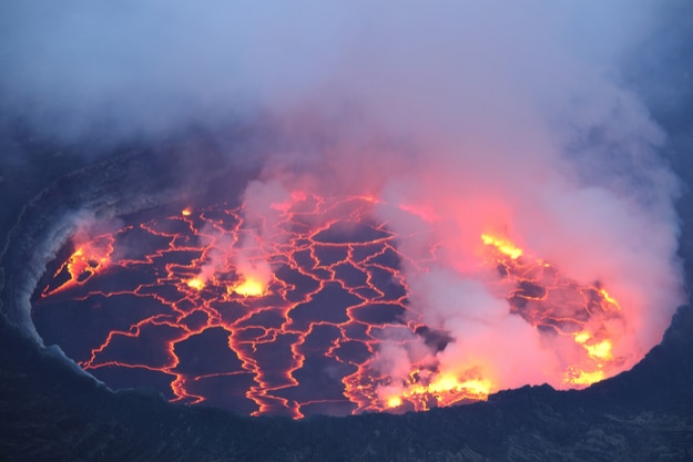 Active lava lake in pit crater, Nyiragongo Volcano