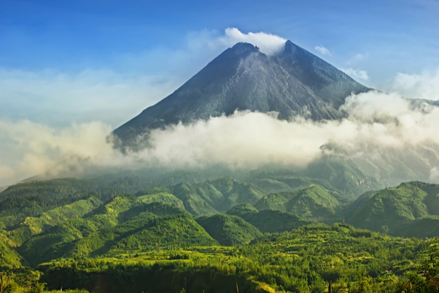 Mount Merapi in Yogyakarta, Indonesia Volcano Landscape View
