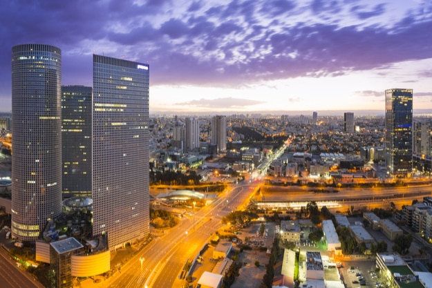 View of Tel Aviv at sunset Out of Window