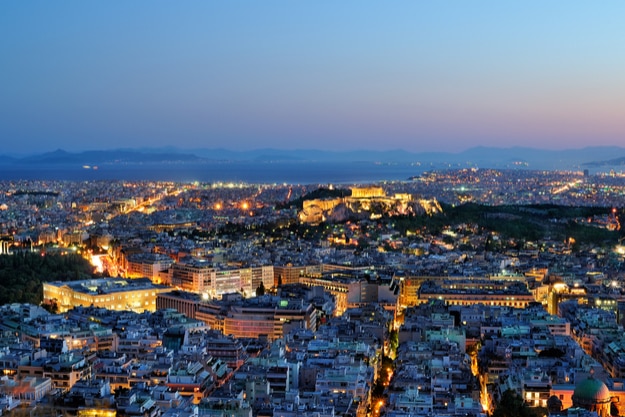 View over the Athens at night