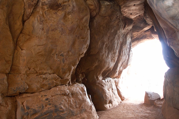 Bright light at mouth of rock cave at Bhimbetka near Bhopal, Madhya Pradesh