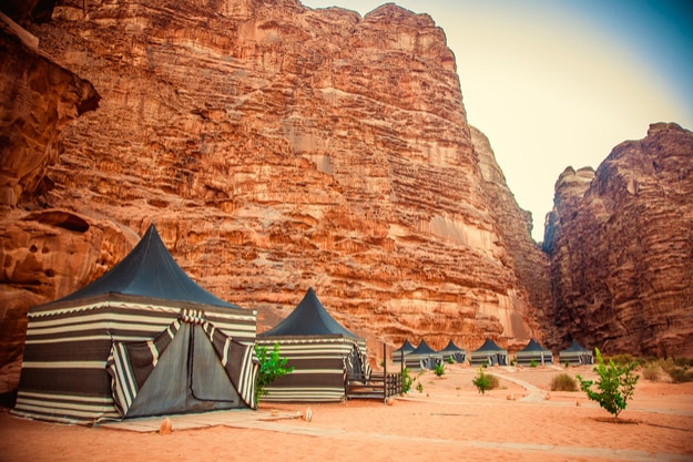 Camping along the rocks in Petra, Wadi Rum