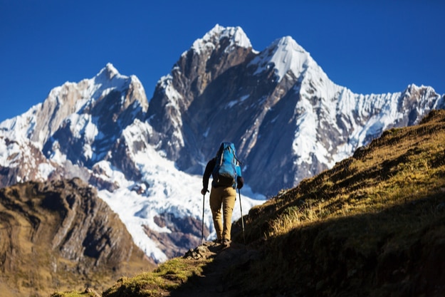 Hiking scene in Cordillera mountains, Peru