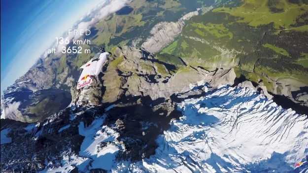 BASE jumper Fred Fugen enroute to his plane, Photograph Courtesy: Red Bull/YouTube