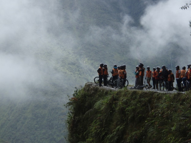 The 'World's most dangerous road', a steep sided mountain road connecting the city of La Paz with the Bolivian rain forest.